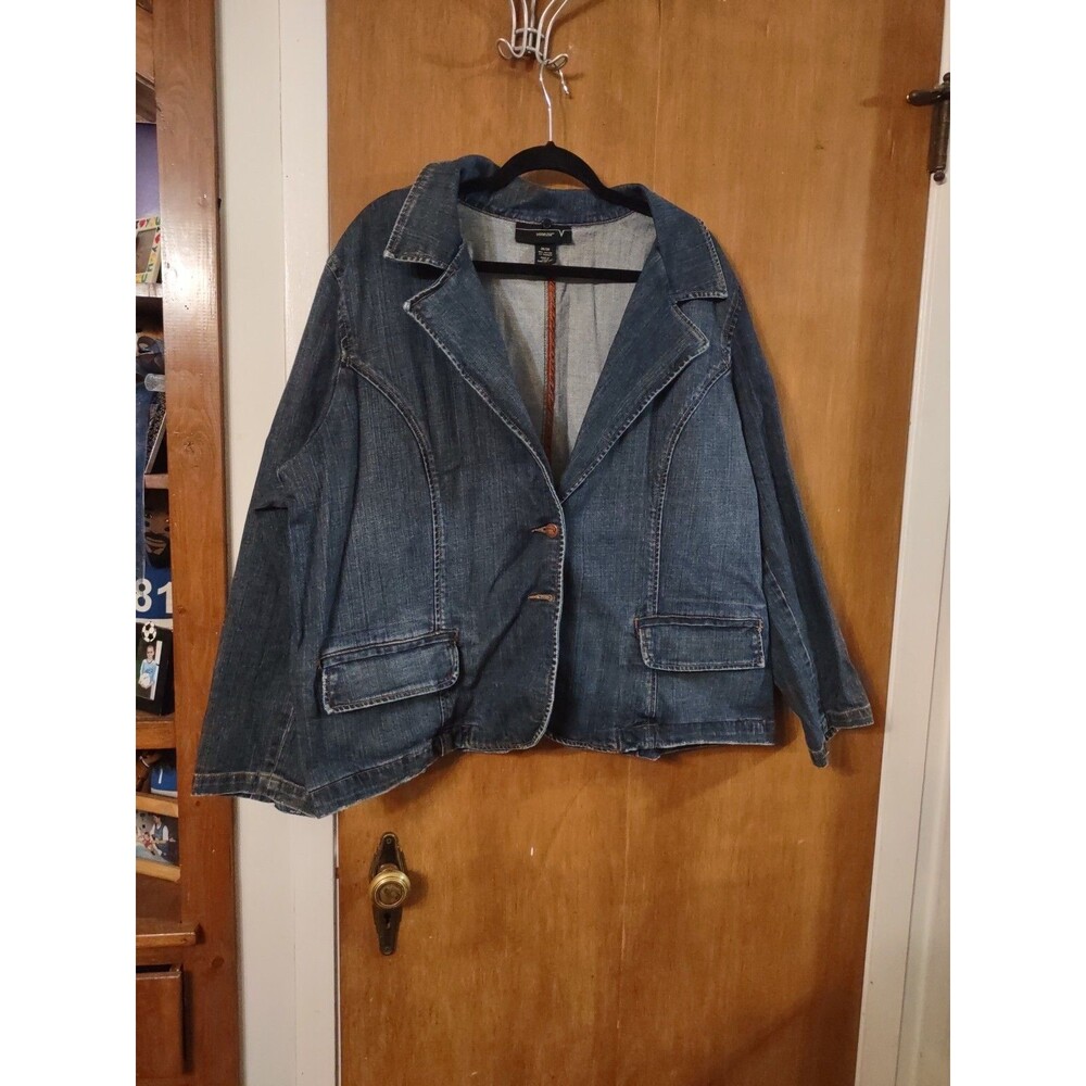 VENEZIA Women Jean Jacket Sz 26/28  Blue Denim Cotton Spandex Flap Pockets